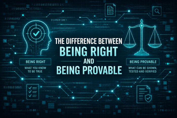 Image saying the difference between being right and being provable