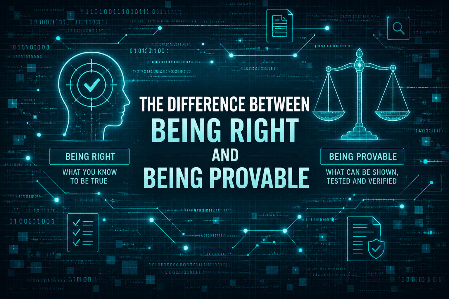 Image saying the difference between being right and being provable