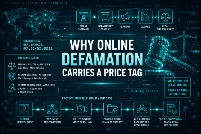 Image stating "why online defamation carries a price tag"